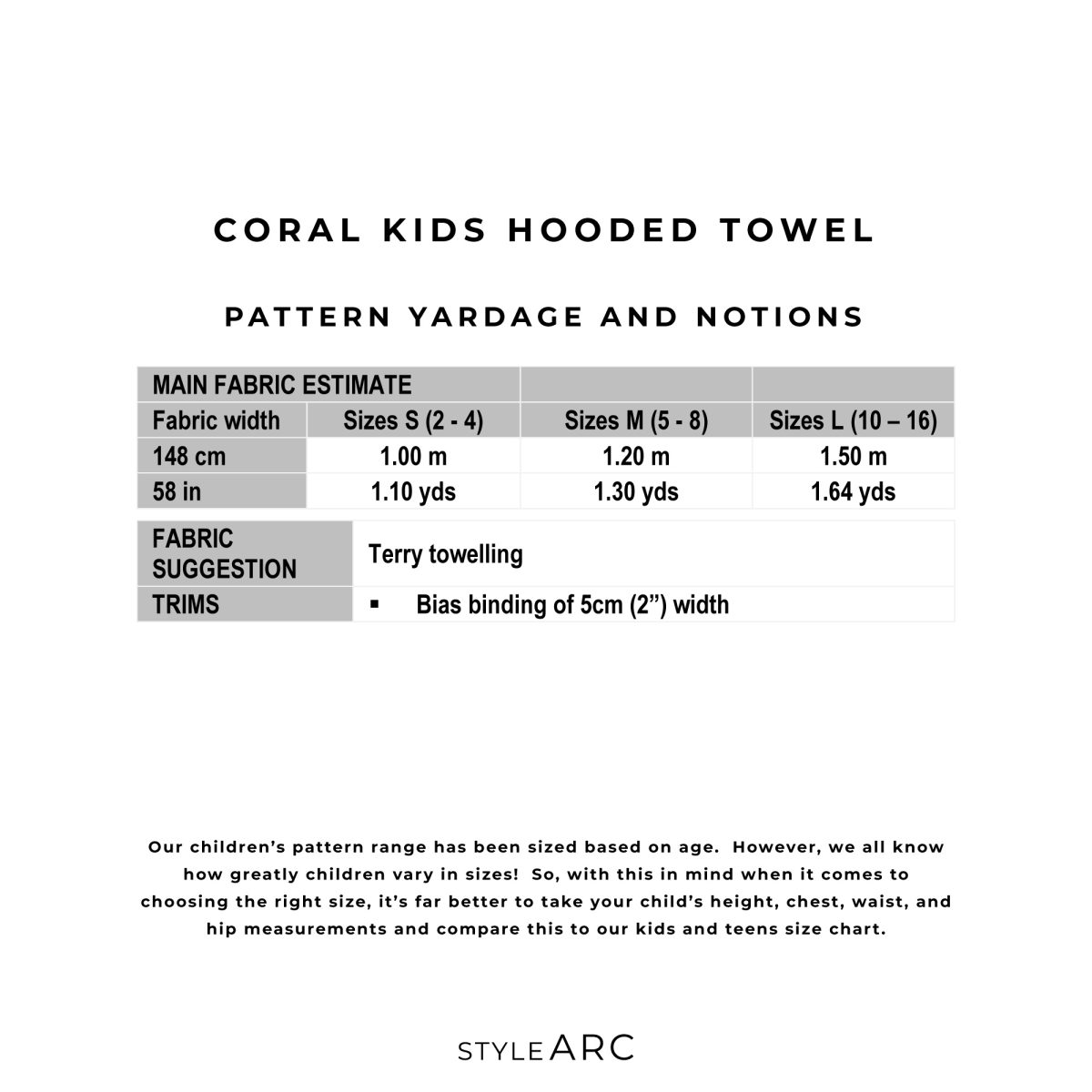 Style Arc Coral Kids Hooded Towel Sewing Pattern