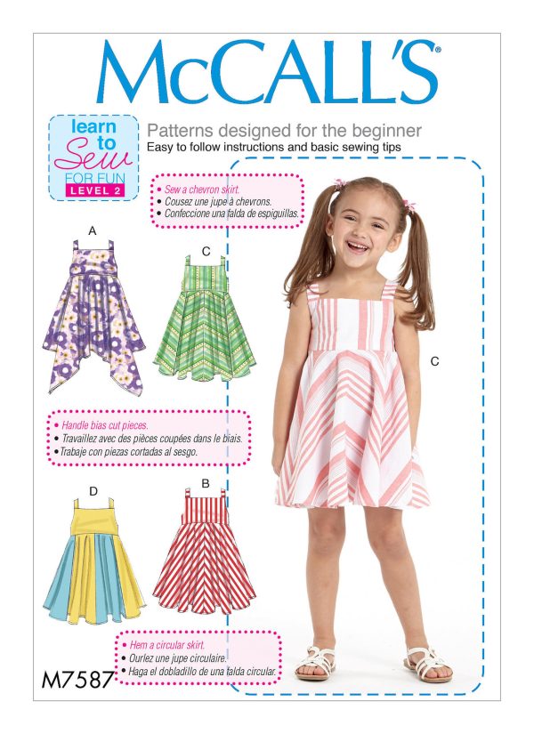 McCall's Sewing Pattern M7587 Children's/Girls' Dresses with Square Neck, and Circular Skirt Variations