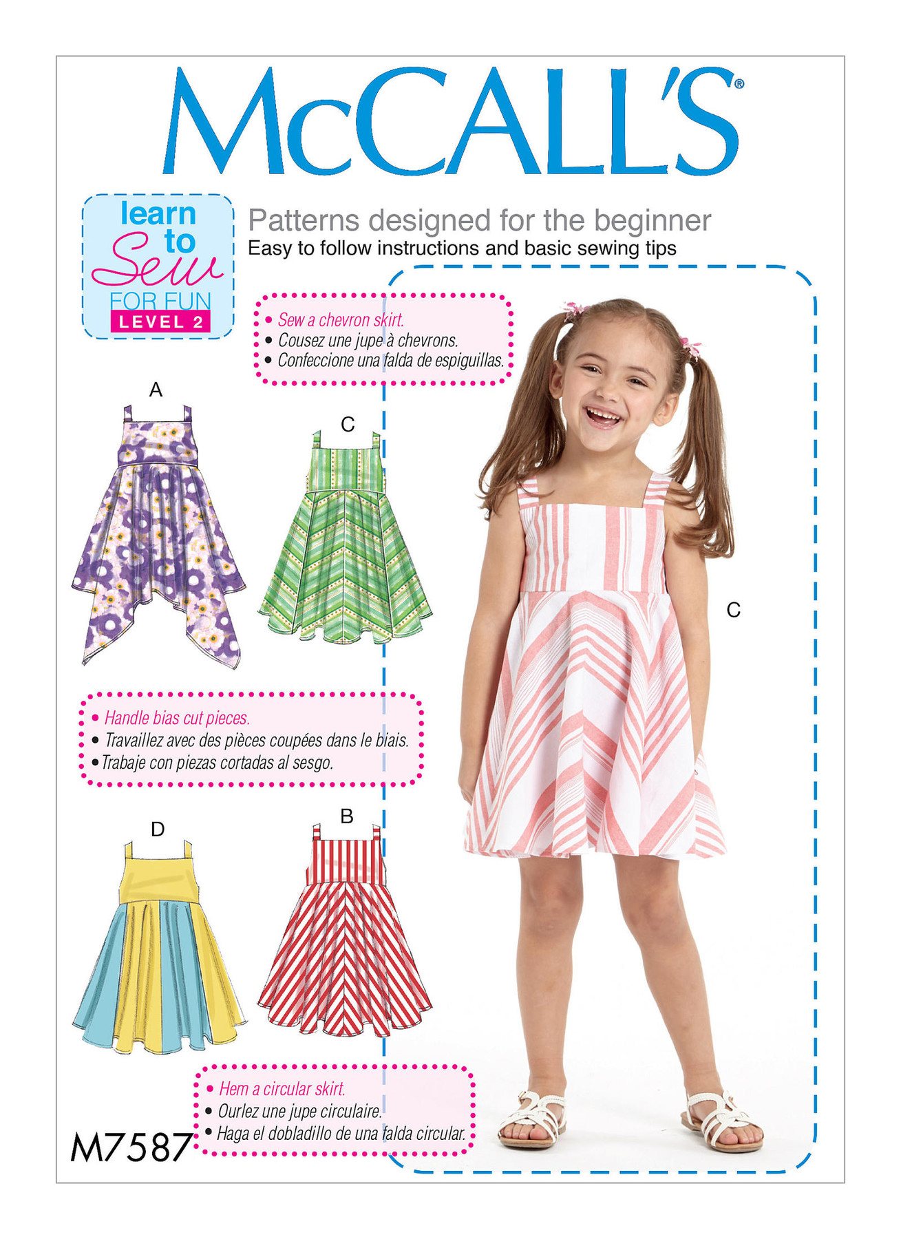 McCall’s Sewing Pattern M7587 Children’s/Girls’ Dresses with Square Neck, and Circular Skirt Variations