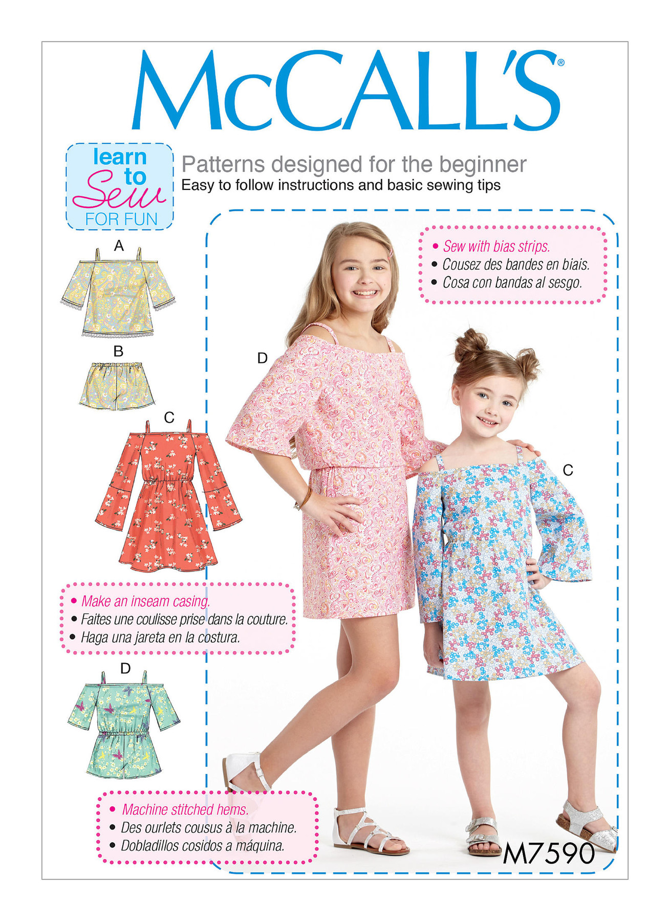McCall’s Sewing Pattern M7590 Children’s/Girls’ Off-the-Shoulder Top, Dress and Romper, and Shorts