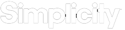 Simplicity logo with white text on transparent background