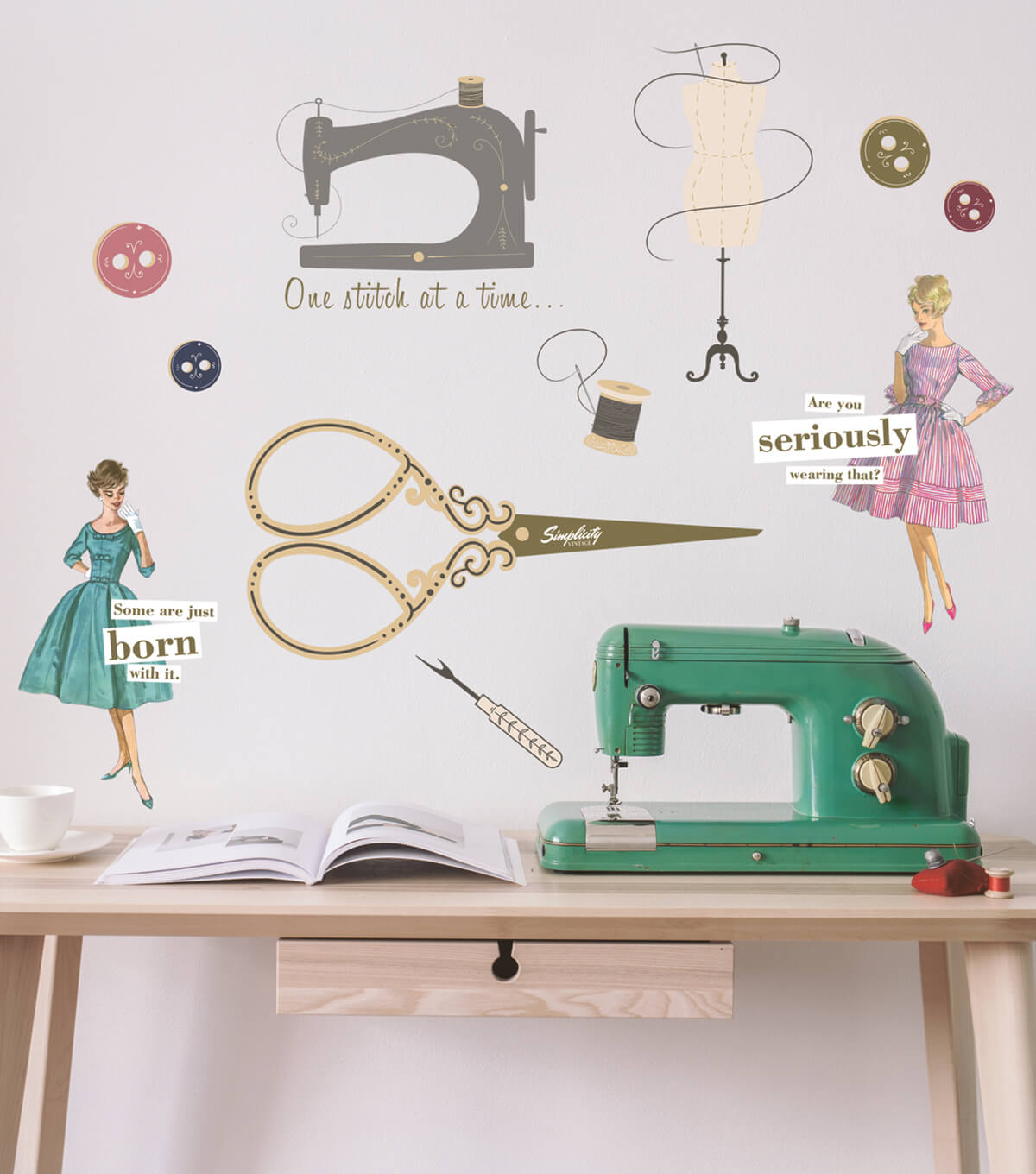 SIMPLICITY VINTAGE SEWING ROOM REMOVABLE DECORATIVE STICKERS