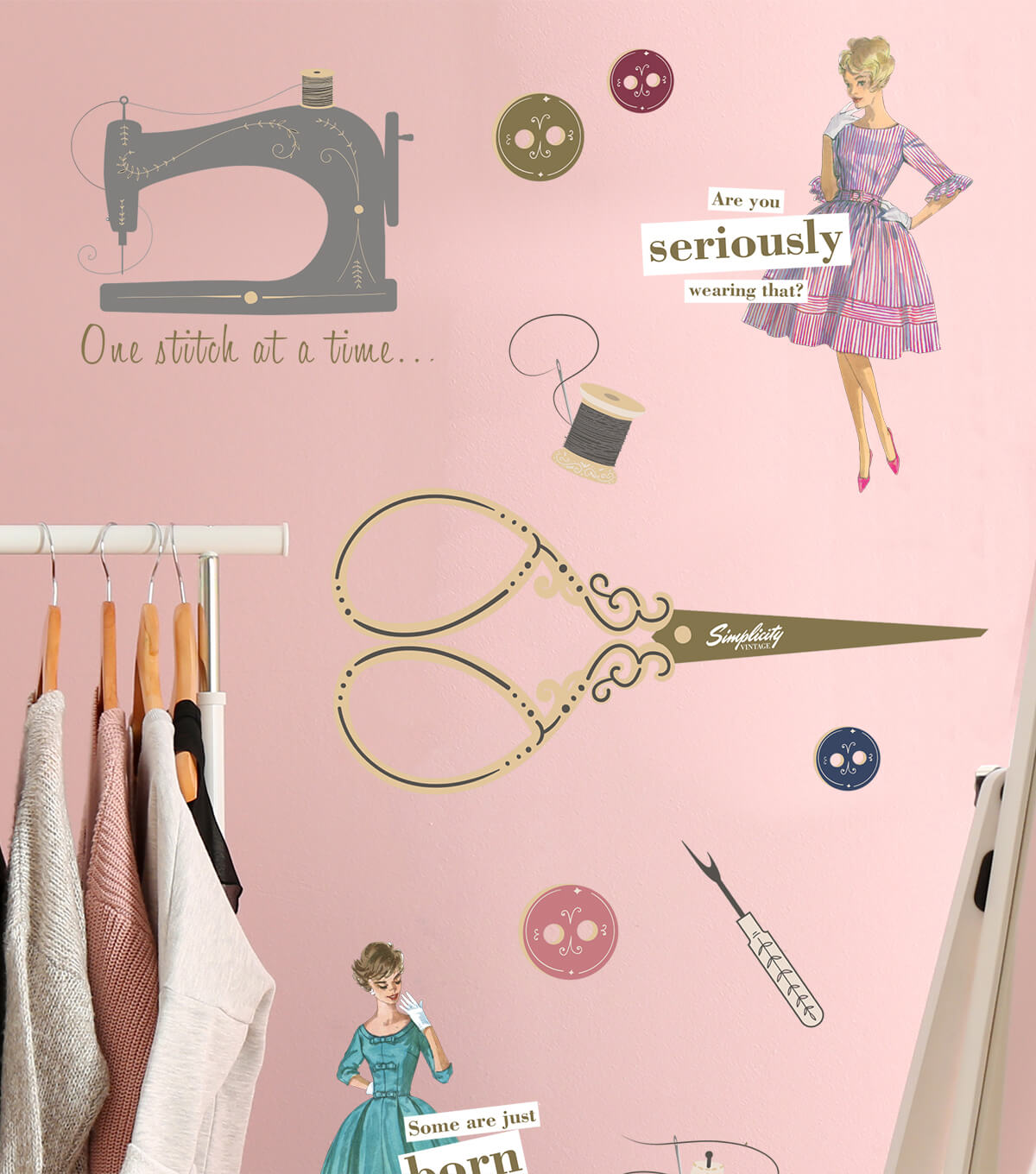 SIMPLICITY VINTAGE SEWING ROOM REMOVABLE DECORATIVE STICKERS